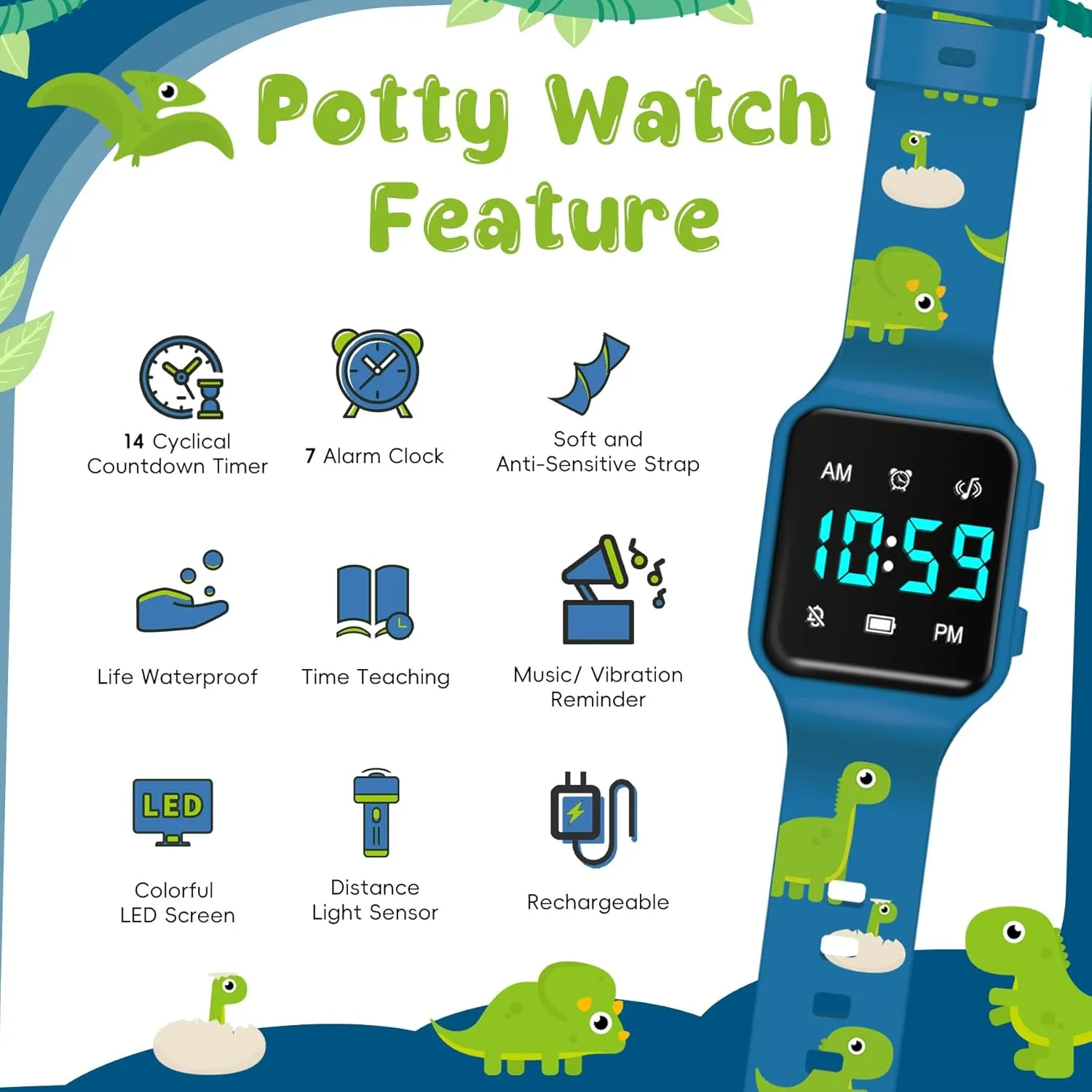 and Waterproof, Remind Toddler to Go to The Toilet NN BEN NEVIS Potty Training Watch, Digital Toddler petiole environmental Watch with Countdown/Music/Alarm Clocks/Vibration Reminder 