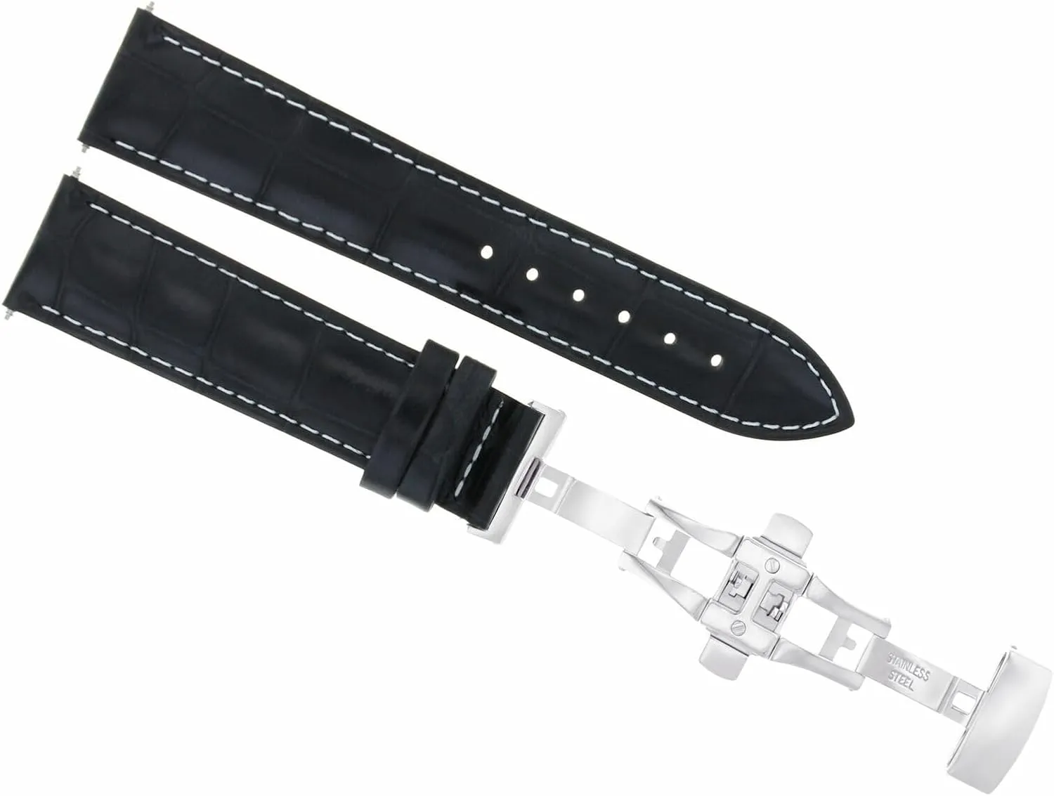 apiece consider wedge-shaped Interstate Chrono Utc Clasp Black With White Stitching Ewatchparts 22mm Leather Watch Band Strap Compatible With Montblanc Timewalker 
