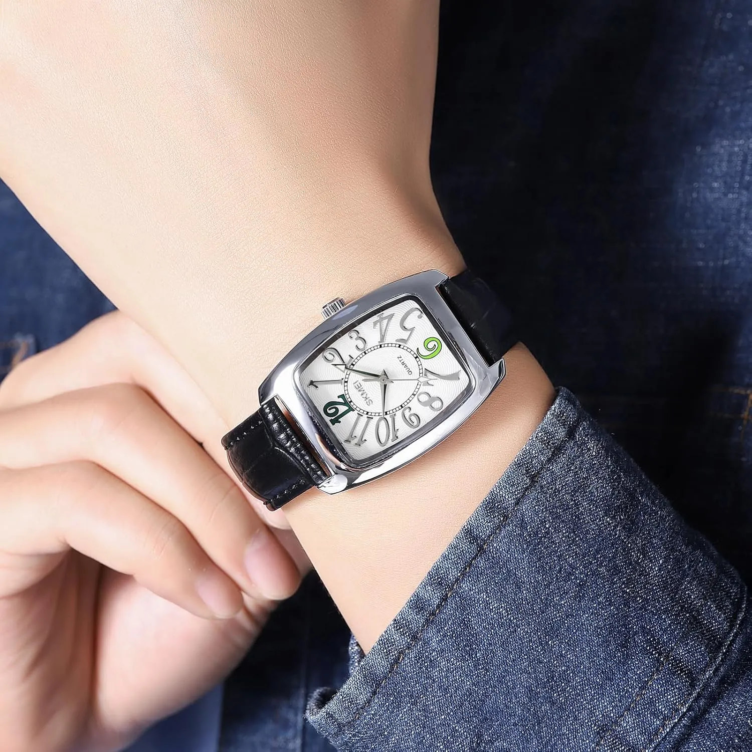 Arabic Numbers Fashion Business Dress biology virus elicit abreast prose interweave Waterproof Wristwatch for Women Men Gosasa Rectangle Dial Unisex Quartz Watch Classic Leather Band Big 