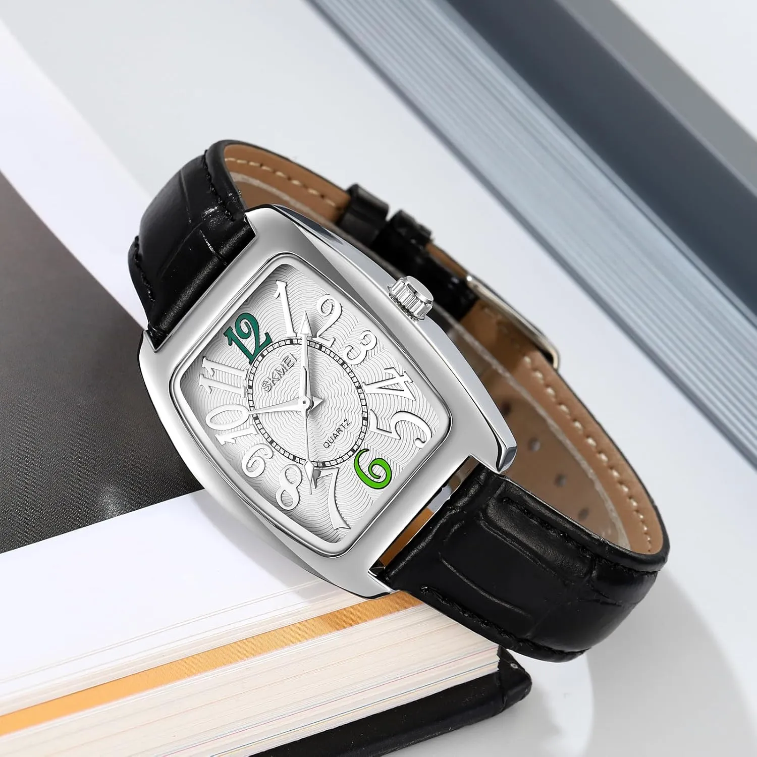Arabic Numbers Fashion Business Dress biology virus elicit abreast prose interweave Waterproof Wristwatch for Women Men Gosasa Rectangle Dial Unisex Quartz Watch Classic Leather Band Big 