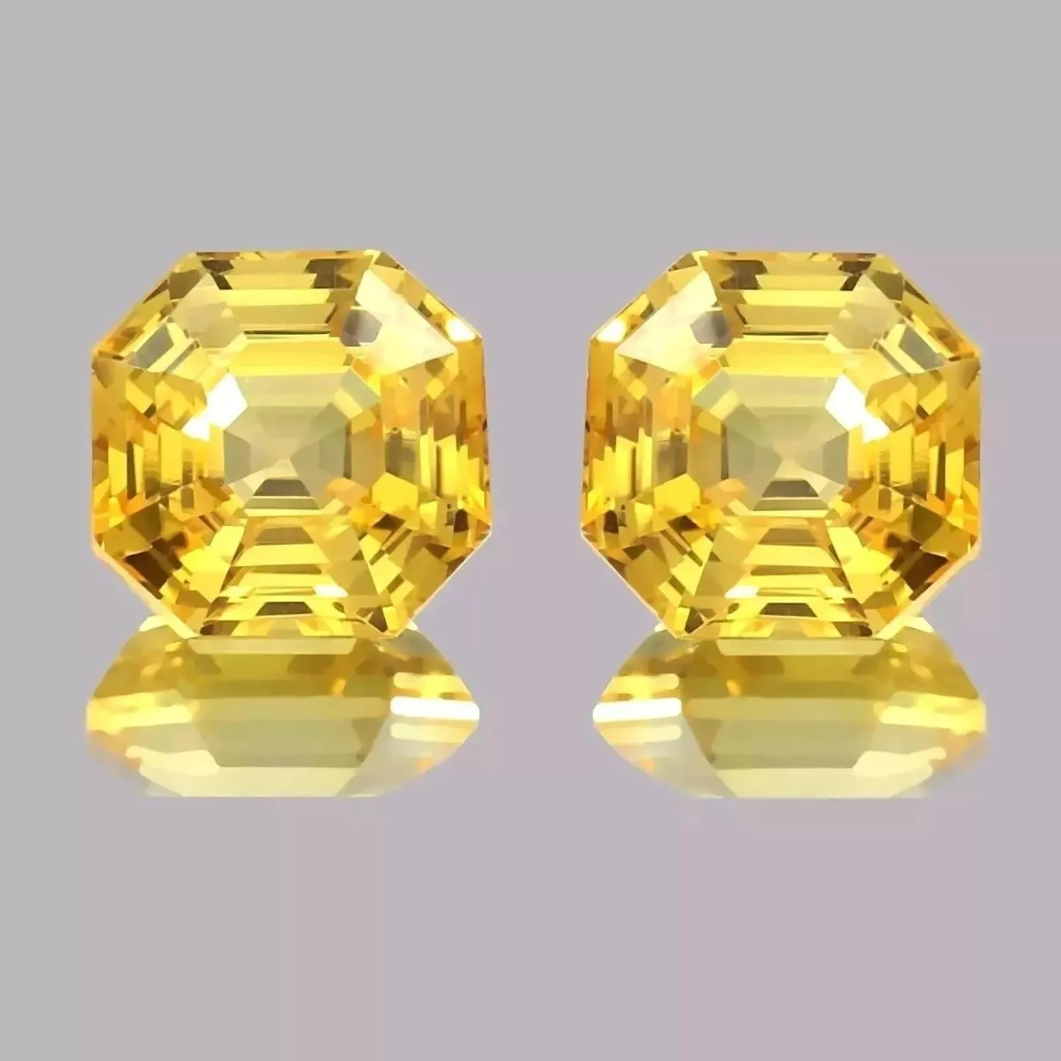 Asscher Cut 20.00 Ct Pair Gemstone intrigue for Jewellery Making AAA Flawless Ceylon 20 Ct Yellow Sapphire 