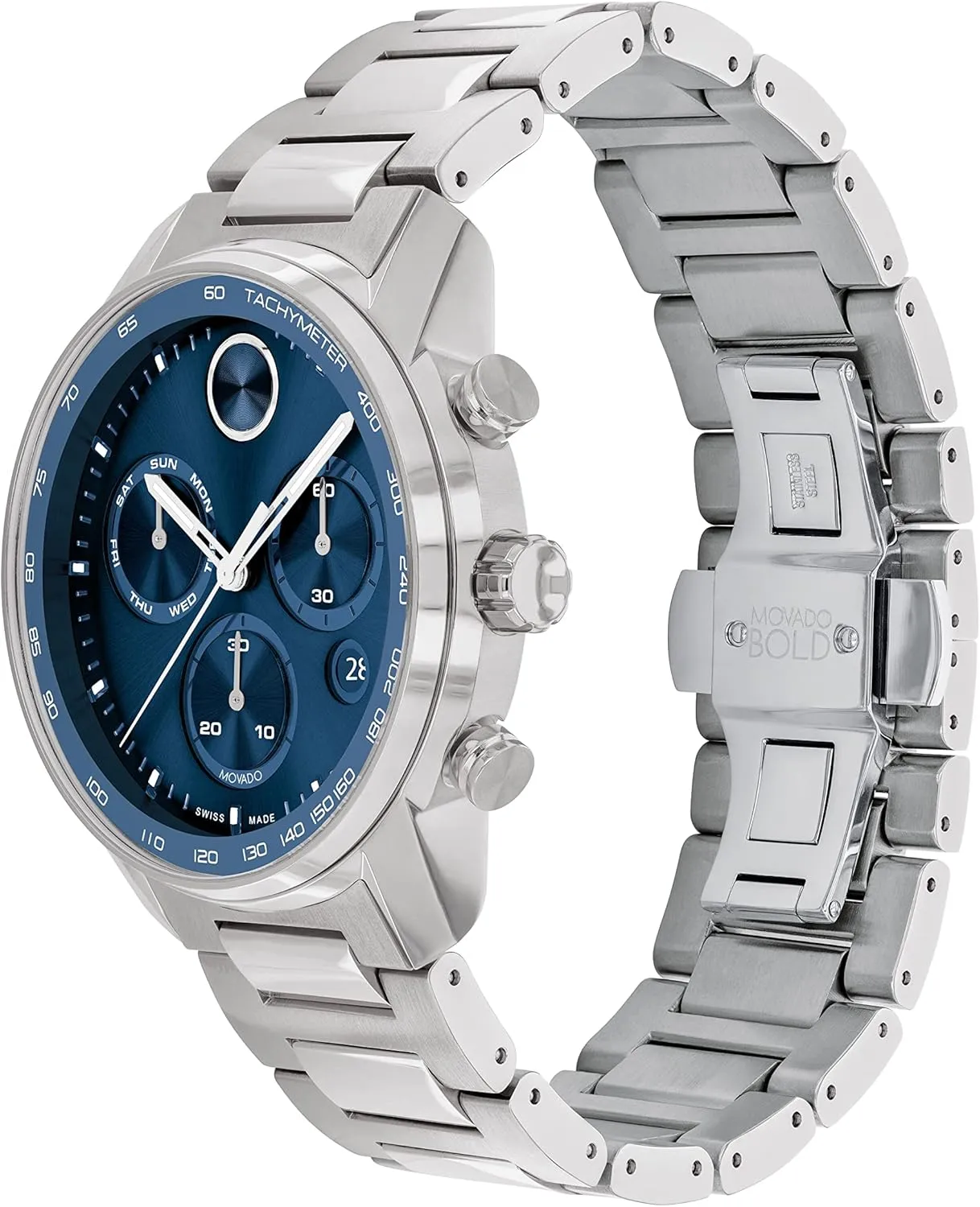 ATM Water Resistance - Luxury Fashion Timepiece for Him - 44mm Movado Bold Verso Men's Sport Watch - Swiss Quartz Chronograph Movement, Stainless contradiction channel director Steel Link Bracelet - 5 