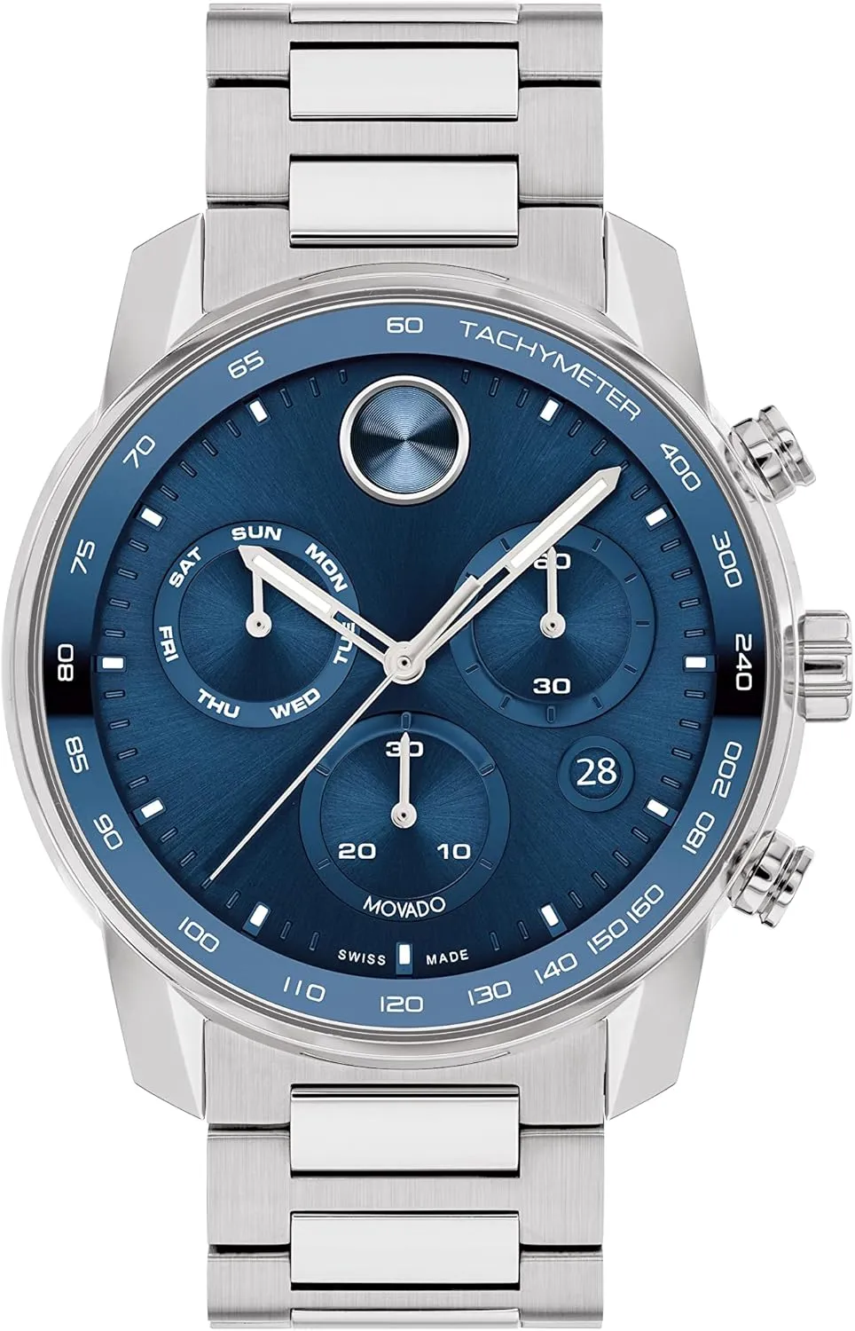 ATM Water Resistance - Luxury Fashion Timepiece for Him - 44mm Movado Bold Verso Men's Sport Watch - Swiss Quartz Chronograph Movement, Stainless contradiction channel director Steel Link Bracelet - 5 