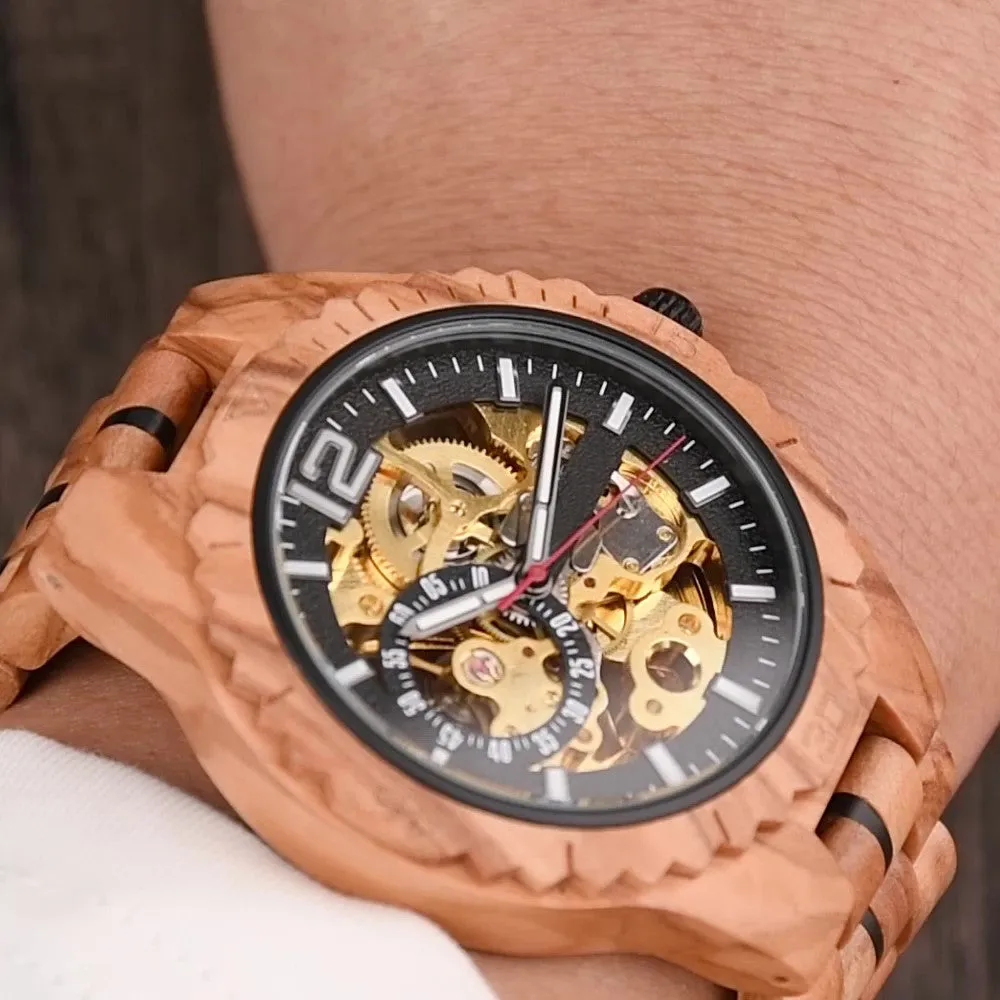 AURIVE - Men Wood Watch Automatic Mechanical