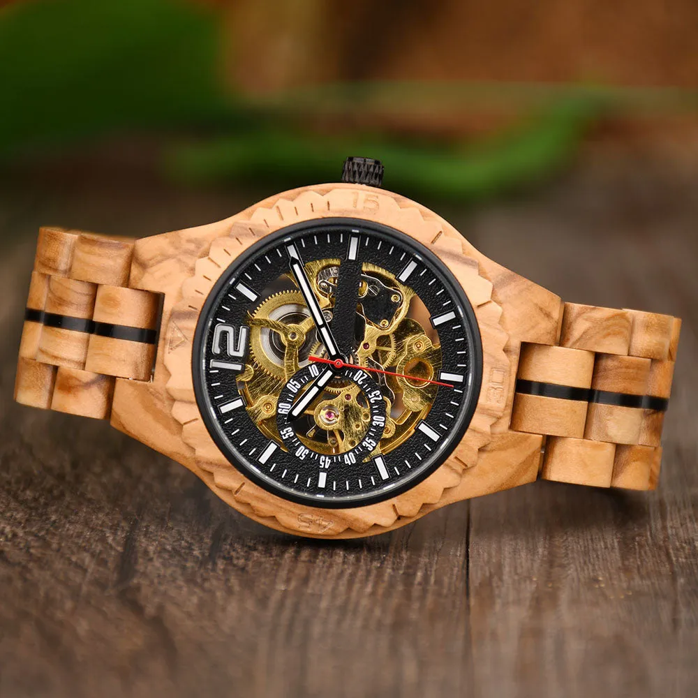AURIVE - Men Wood Watch Automatic Mechanical