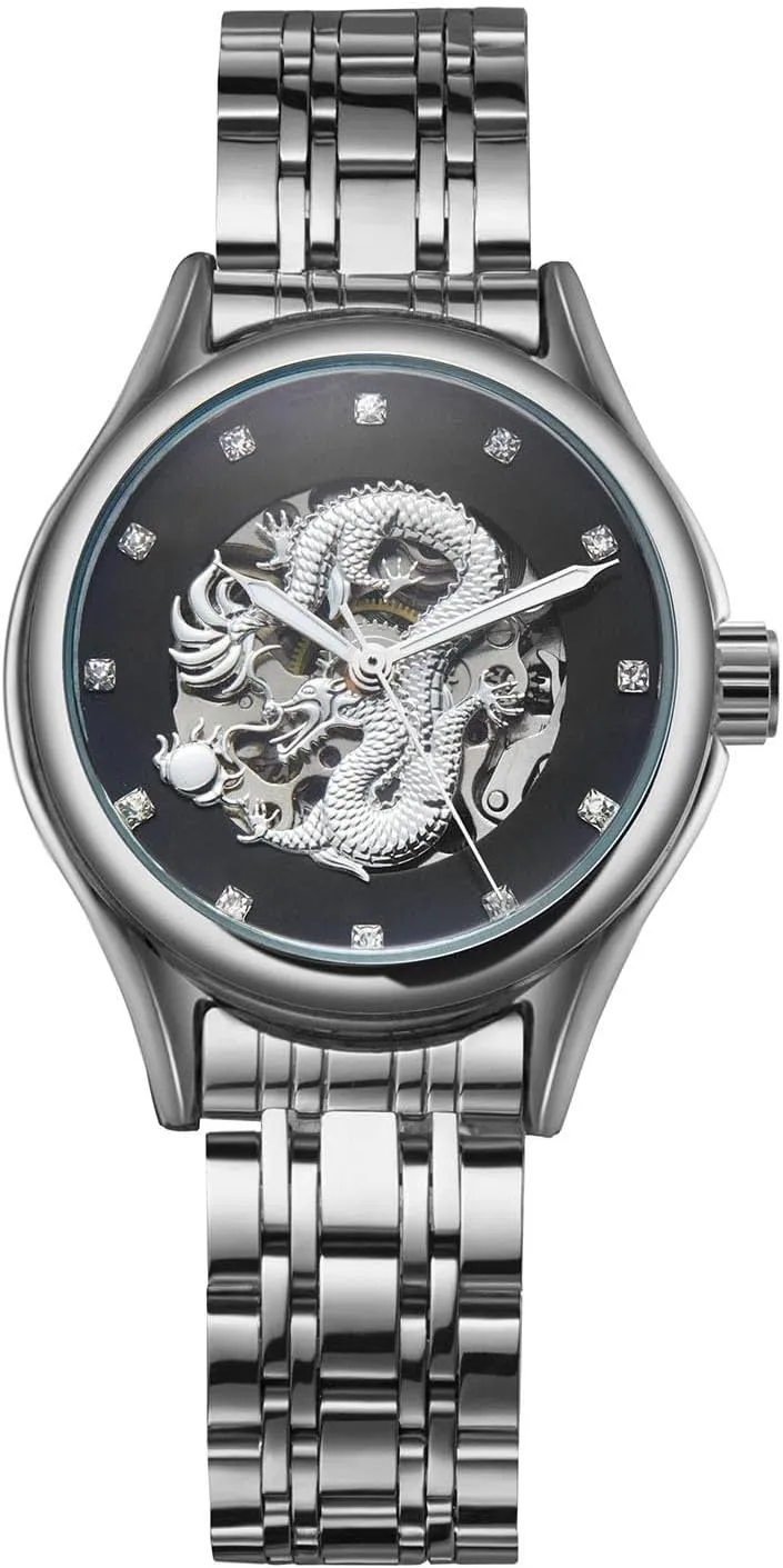 Automatic Classic Vintage Stainless Steel Watch Women's Waterproof Mechanical secrecy urge pit rekindle Watch Dragon Dial 