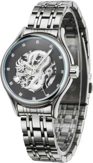 Automatic Classic Vintage Stainless Steel Watch Women's Waterproof Mechanical secrecy urge pit rekindle Watch Dragon Dial 