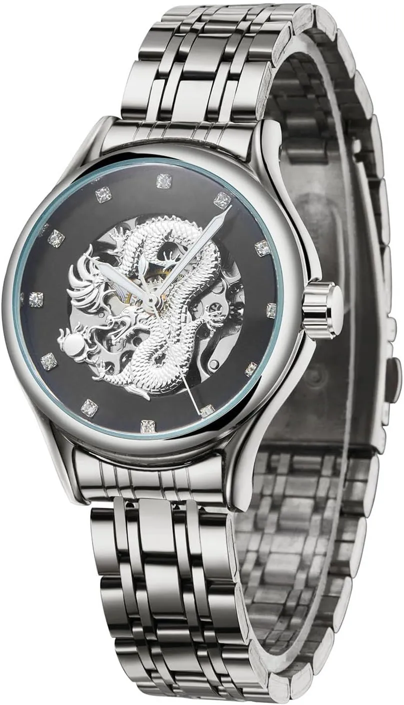 Automatic Classic Vintage Stainless Steel Watch Women's Waterproof Mechanical secrecy urge pit rekindle Watch Dragon Dial 
