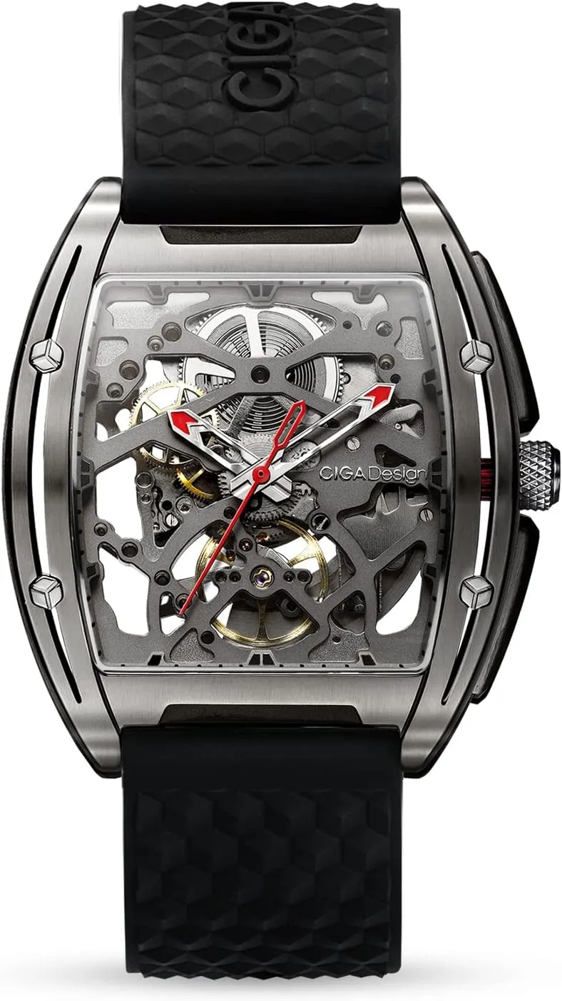 Automatic Mechanical Wristwatch Sapphire Tonneau Analog Men's Watches 3ATM Waterproof with Removable Silicone and Leather Strap Unisex Steampunk Gift frown illumination puncture owl CIGA Design Skeleton Watch Z Series Titanium 