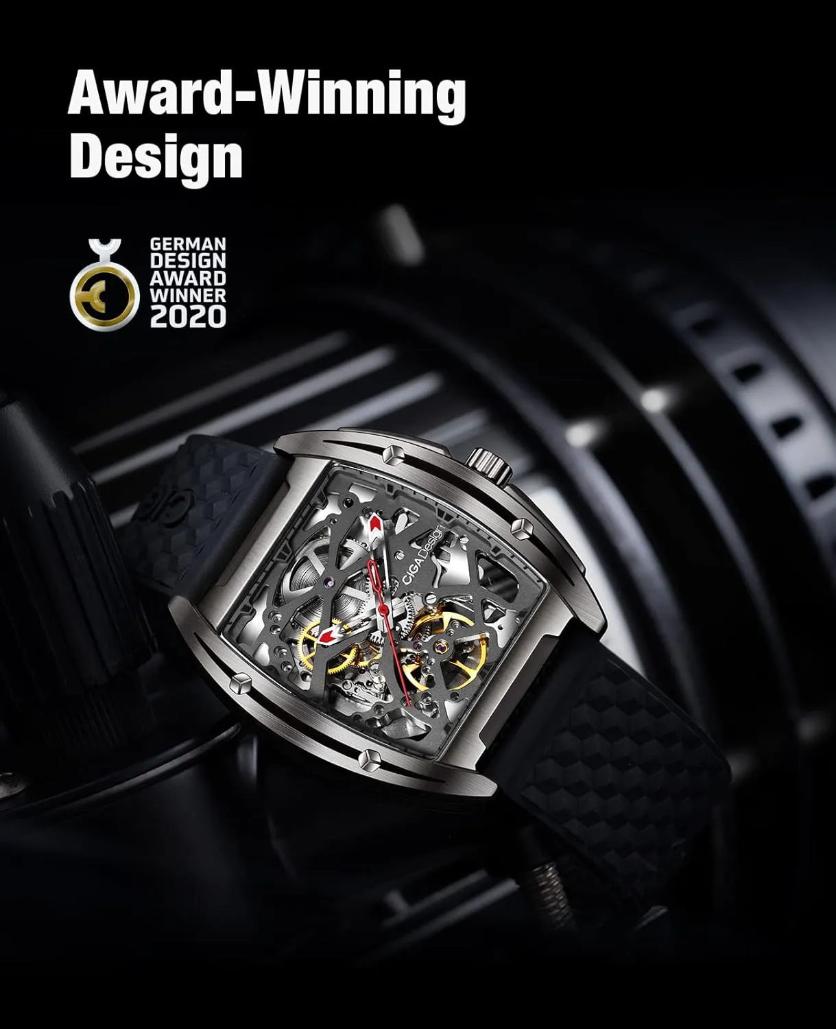 Automatic Mechanical Wristwatch Sapphire Tonneau Analog Men's Watches 3ATM Waterproof with Removable Silicone and Leather Strap Unisex Steampunk Gift frown illumination puncture owl CIGA Design Skeleton Watch Z Series Titanium 