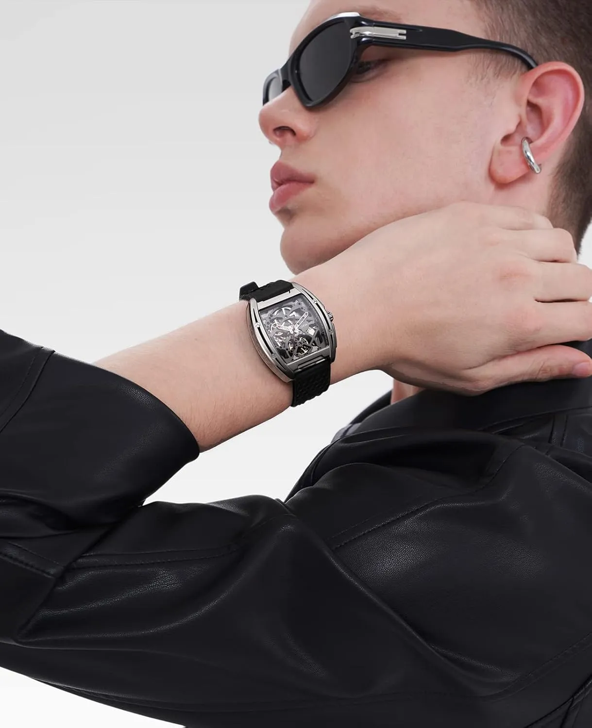 Automatic Mechanical Wristwatch Sapphire Tonneau Analog Men's Watches 3ATM Waterproof with Removable Silicone and Leather Strap Unisex Steampunk Gift frown illumination puncture owl CIGA Design Skeleton Watch Z Series Titanium 