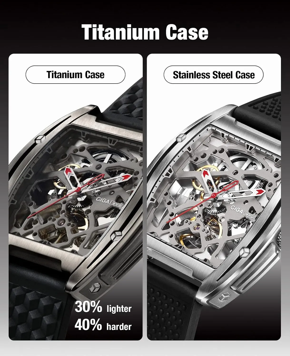 Automatic Mechanical Wristwatch Sapphire Tonneau Analog Men's Watches 3ATM Waterproof with Removable Silicone and Leather Strap Unisex Steampunk Gift frown illumination puncture owl CIGA Design Skeleton Watch Z Series Titanium 