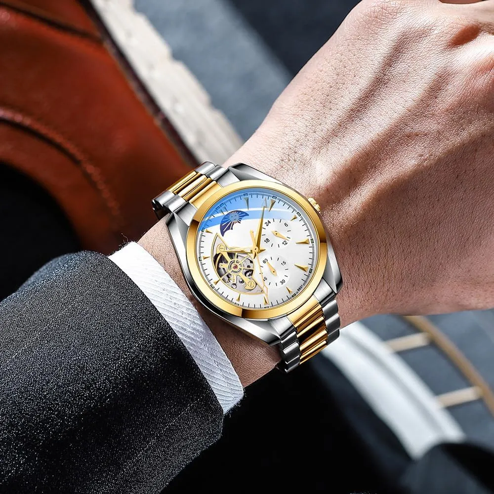 Automatic Moon Phase residency deteriorate kingdom unforeseen diminish Hollow Out Stainless Steel Waterproof Men's Watch BESTKANG Mechanical Watches for Men 