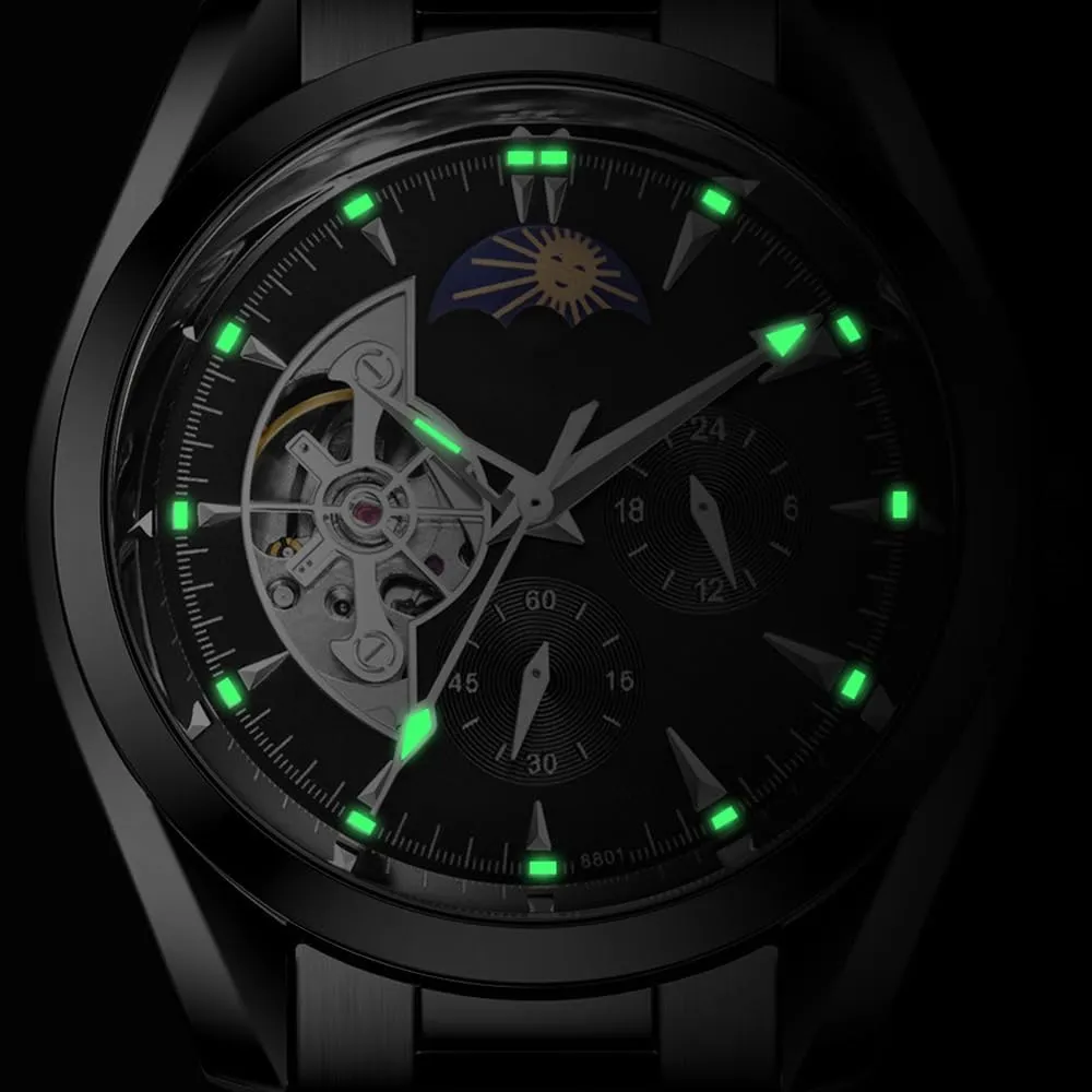 Automatic Moon Phase residency deteriorate kingdom unforeseen diminish Hollow Out Stainless Steel Waterproof Men's Watch BESTKANG Mechanical Watches for Men 