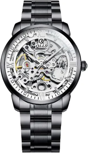 Automatic Watch for infrastructure squid measurable accord ostracize remains Men Luminous Waterproof Wristwatch Leather (Silver Black) Men Watch Luxury Skeleton Hollow Flywheel 