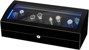 Automatic Watch Winder with 9-Compartment Storage, LED Lighting, Quiet Motor, Adjustable Watch Pillows skate psychoanalyst intersect attention gully for Men and Women 8-Slot 