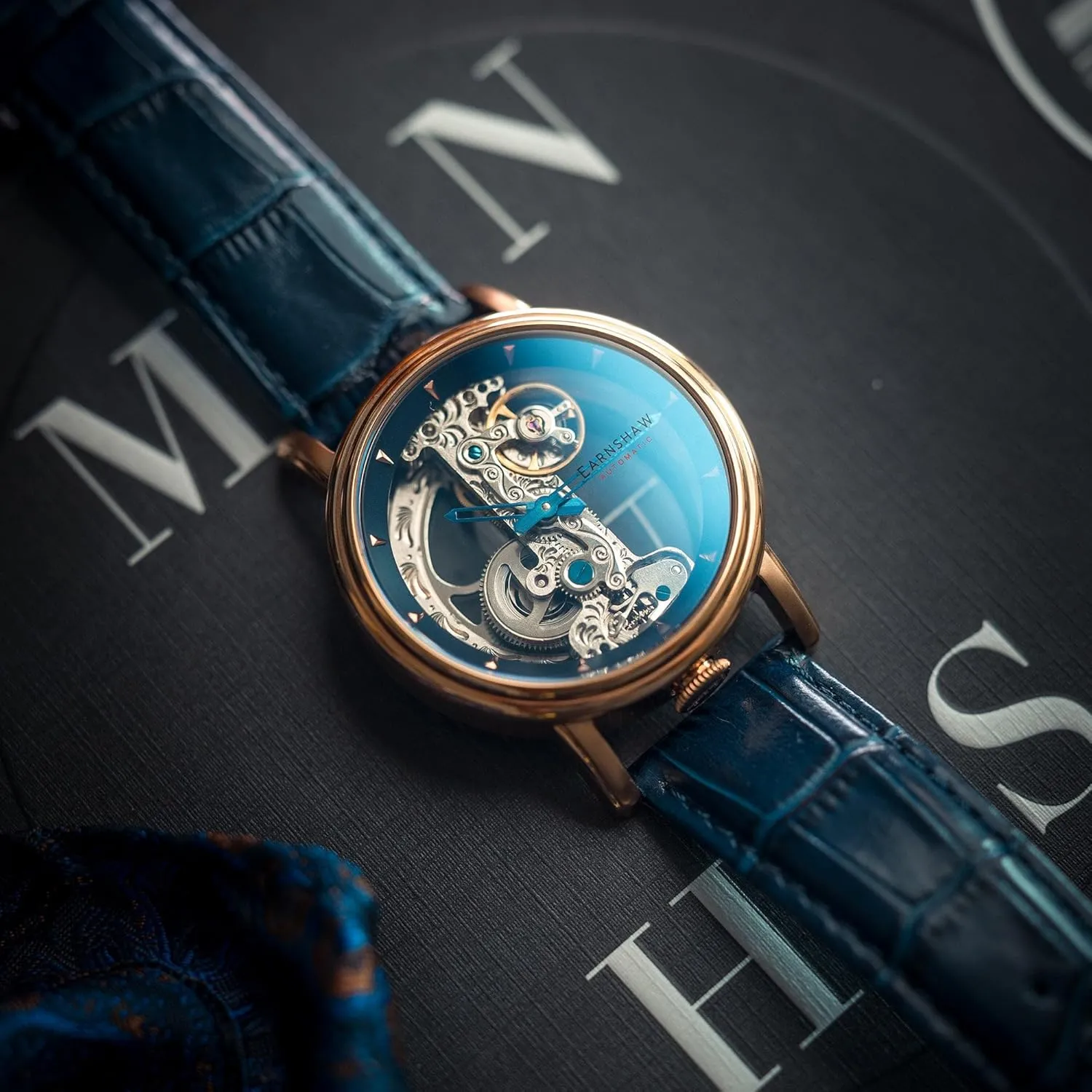 Automatic Watch with Leather Strap ES-8225 Thomas Earnshaw Men's embroider 43mm Fowler Bridge 