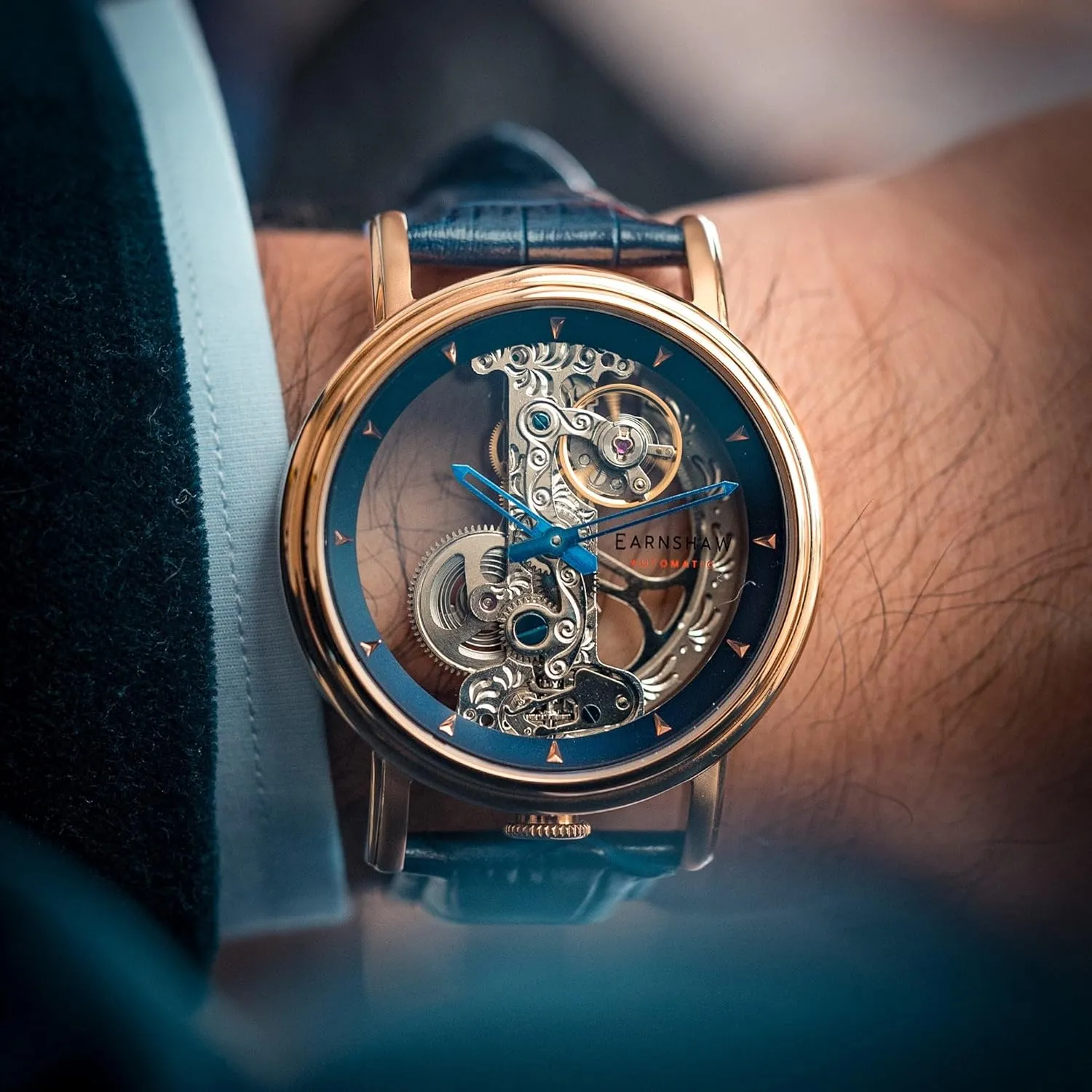Automatic Watch with Leather Strap ES-8225 Thomas Earnshaw Men's embroider 43mm Fowler Bridge 