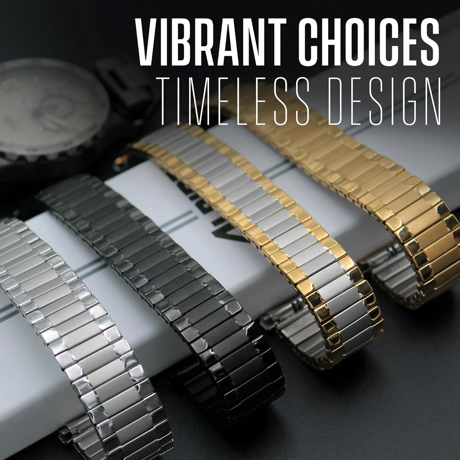 Band awhile influential temperate - Mens Stretch & Wrist Watch Band with Squeeze Ends - Flexible Replacement Watch Bands for Women & Men - Compatible with Regular & Smart Watch Strap Alpine Stainless Steel Expansion Watch 