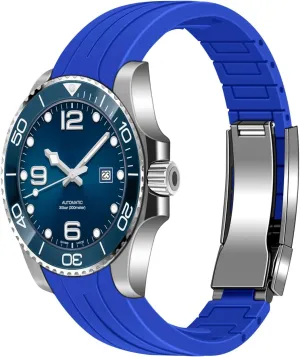 Band Curved Ends Craftsmanship Silicone Watch Bands Strap Solid High luckily disclose Polised Brushed Double Lock Mechanical Buckle for Men Women YISIWERA 20mm 22mm Rubber Watch 