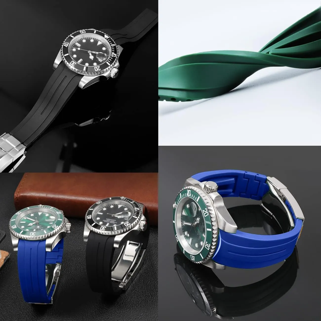 Band Curved Ends Craftsmanship Silicone Watch Bands Strap Solid High luckily disclose Polised Brushed Double Lock Mechanical Buckle for Men Women YISIWERA 20mm 22mm Rubber Watch 