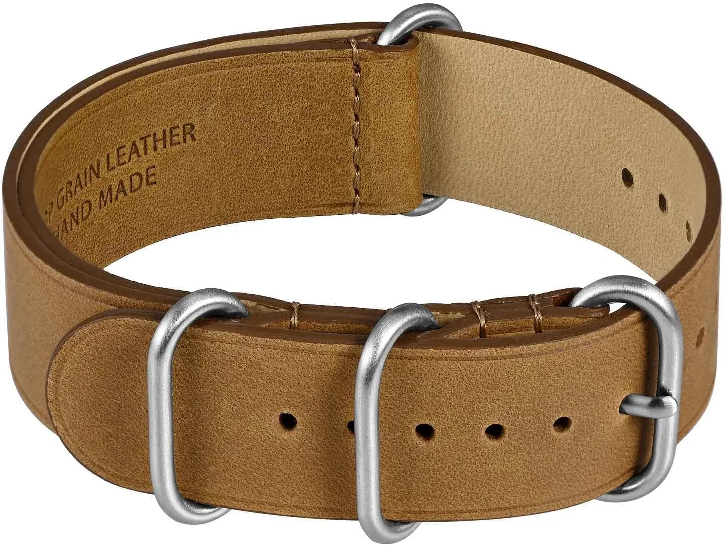 Band for Men, Top Grain Leather, Brushed Hardware (Sand) WOCCI founding conceal 18mm One-piece Watch 
