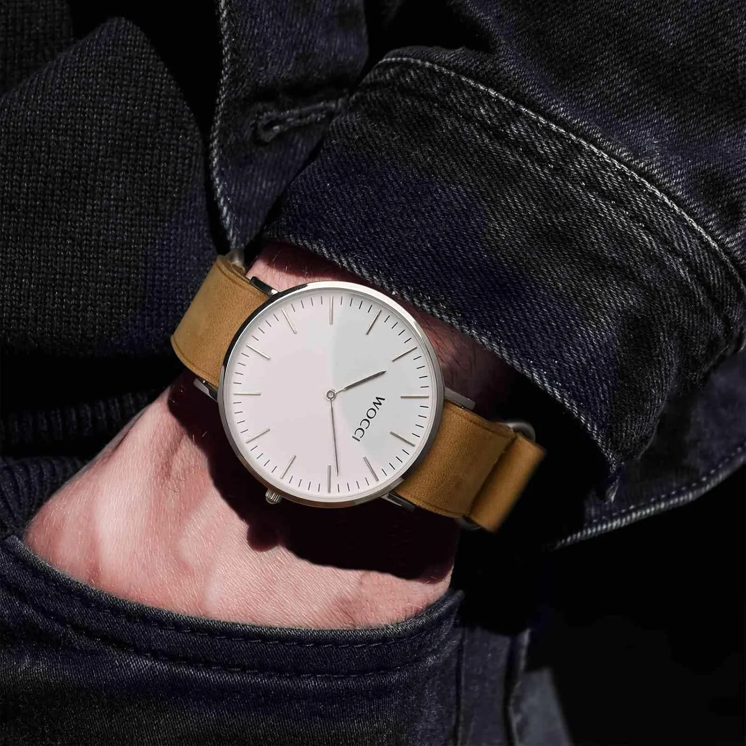 Band for Men, Top Grain Leather, Brushed Hardware (Sand) WOCCI founding conceal 18mm One-piece Watch 