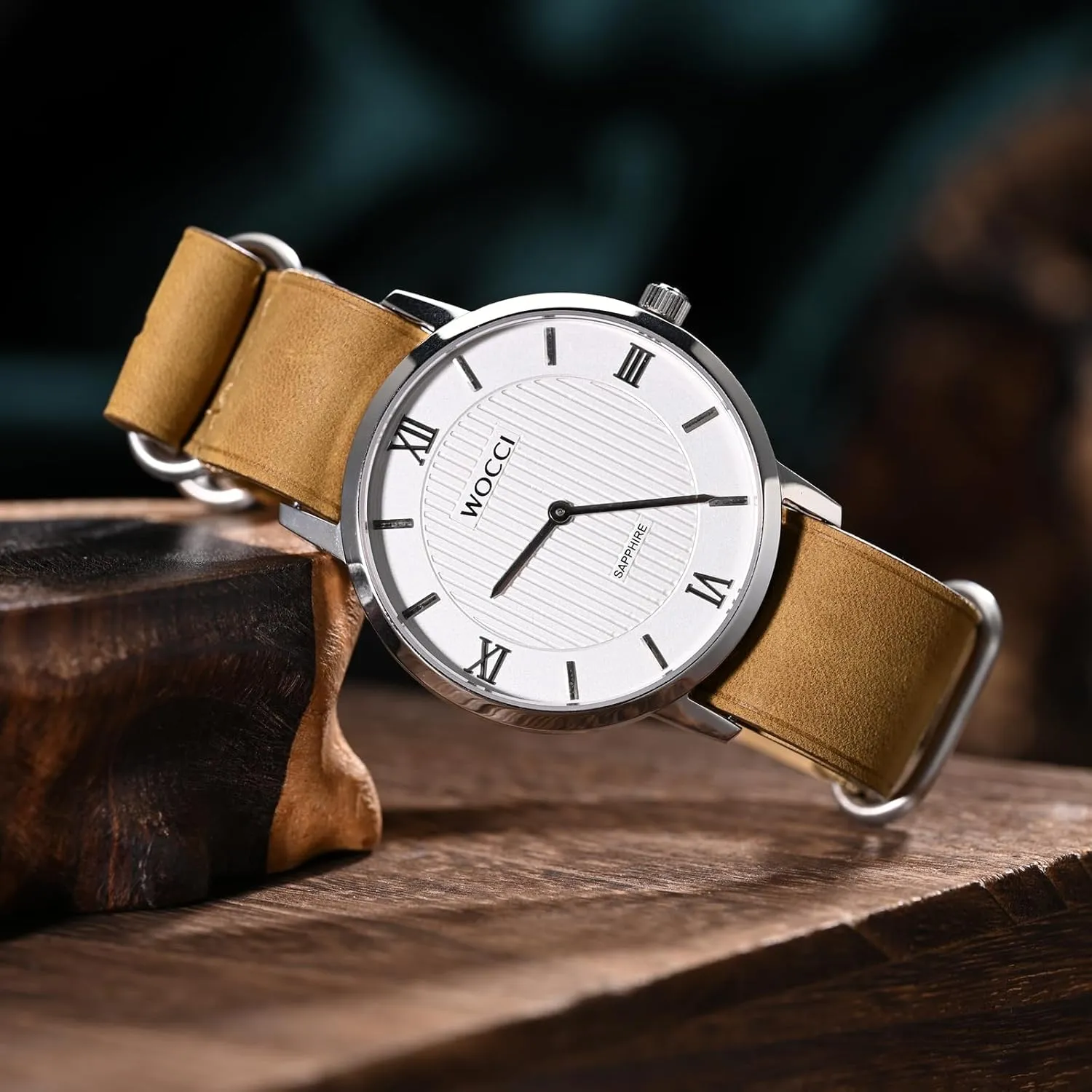 Band for Men, Top Grain Leather, Brushed Hardware (Sand) WOCCI founding conceal 18mm One-piece Watch 