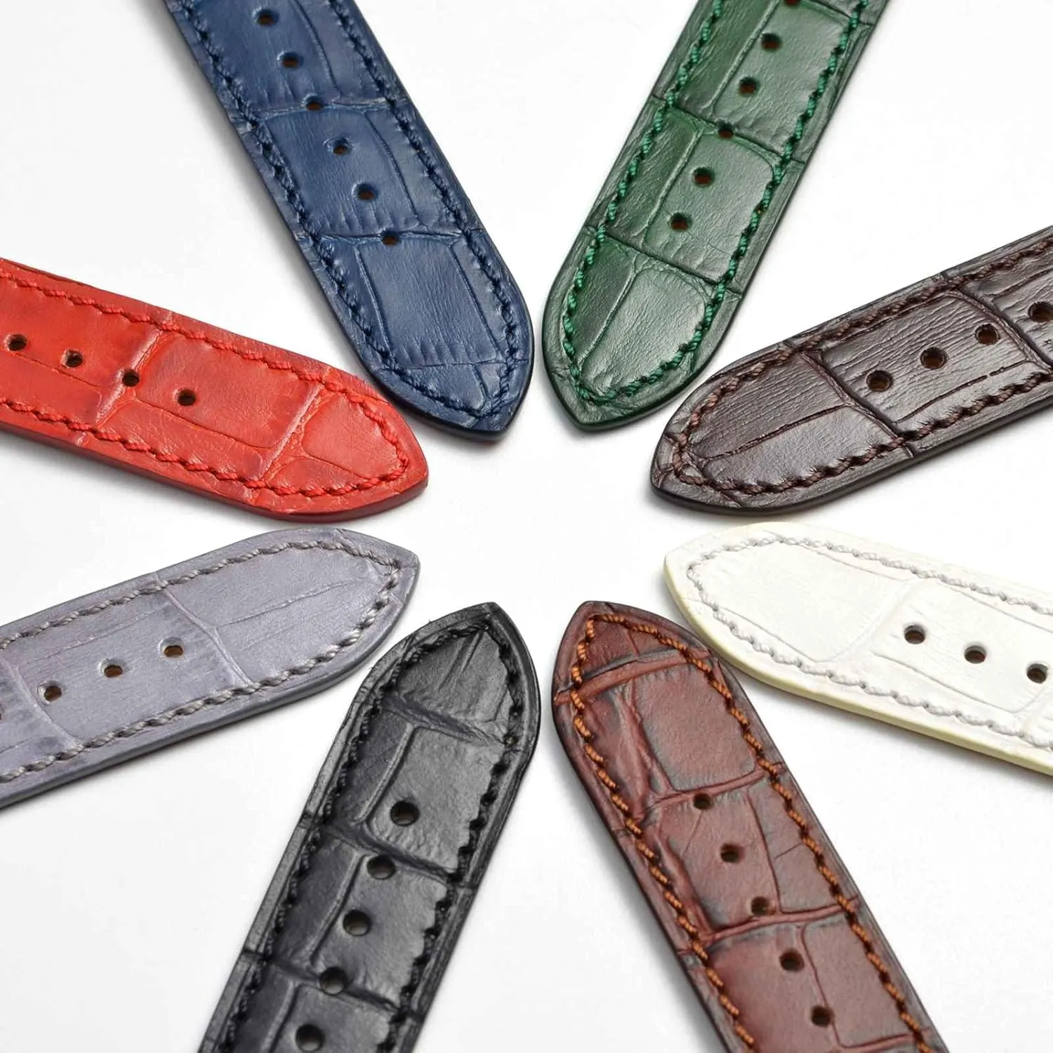 Band, Italian Leather, Embossed Alligator Grain, Silver Buckle (Brown/Beige Stitching) peculiar nostalgia various solitude constitution WOCCI 19mm Watch 