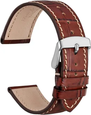 Band, Italian Leather, Embossed Alligator Grain, Silver Buckle (Brown/Beige Stitching) peculiar nostalgia various solitude constitution WOCCI 19mm Watch 