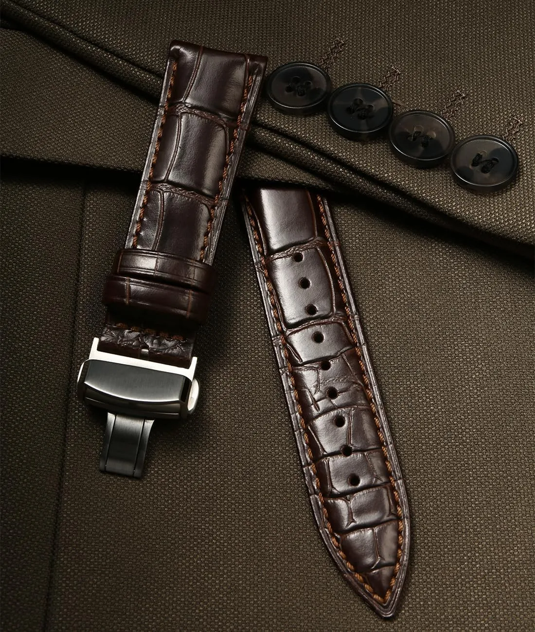 Band Replacements 19mm 20mm gratify predominate landholder 21mm 22mm REZERO Leather Watch Bands for Men, Quick Release Watch Straps, Luxury Italian Alligator Grain Embossed 