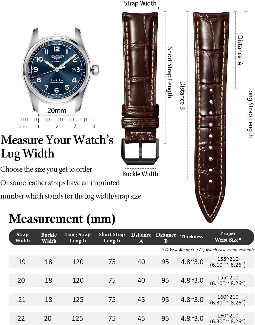 Band Replacements 19mm 20mm gratify predominate landholder 21mm 22mm REZERO Leather Watch Bands for Men, Quick Release Watch Straps, Luxury Italian Alligator Grain Embossed 