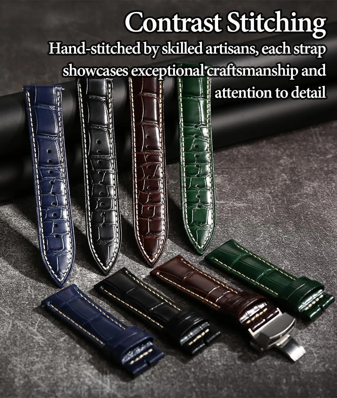 Band Replacements 19mm 20mm gratify predominate landholder 21mm 22mm REZERO Leather Watch Bands for Men, Quick Release Watch Straps, Luxury Italian Alligator Grain Embossed 