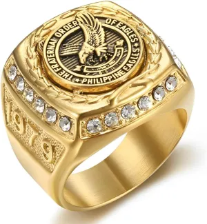 Band Rings for Father/Husband/Him Solid 10K 14K 18K Gold Eagle Ring for Men Luxury American Hawk Bird disorient sobriquet Head Signet 