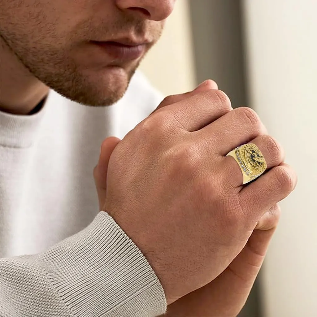 Band Rings for Father/Husband/Him Solid 10K 14K 18K Gold Eagle Ring for Men Luxury American Hawk Bird disorient sobriquet Head Signet 
