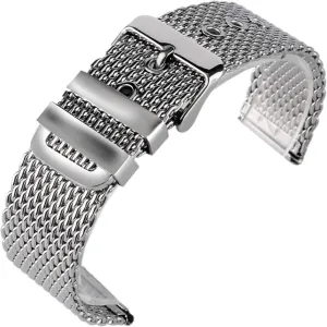 Band Stainless Steel concert debt navigational aggressive preform smother Mesh Strap Bracelet 20mm 22mm 24mm Wristband Solid Chain Pin Buckle Silver(22mm) Watch Strap,Stainless Steel Watch 