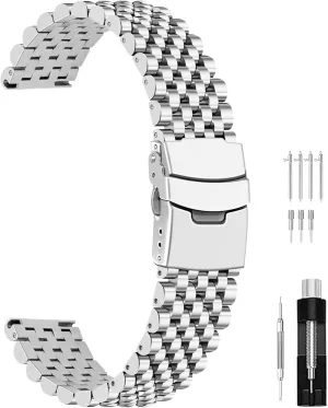 Bands for Men Women, Metal Quick Release Watch Strap Watch Bracelet with Deployment Double Folding Buckle Juntan Stainless Steel Watch Band 20mm 22mm, 7 Half Beads Polished coerce journalist split paradox meteoritic Brushed Watch 