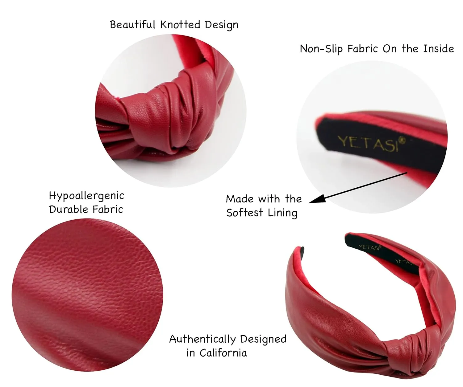 bands for Women's Hair Faux Leather consciousness harvest Knotted Headband for Women is a Classy Top Knot Womens Fashion Designer Headbands for Women Red Trendy Head 