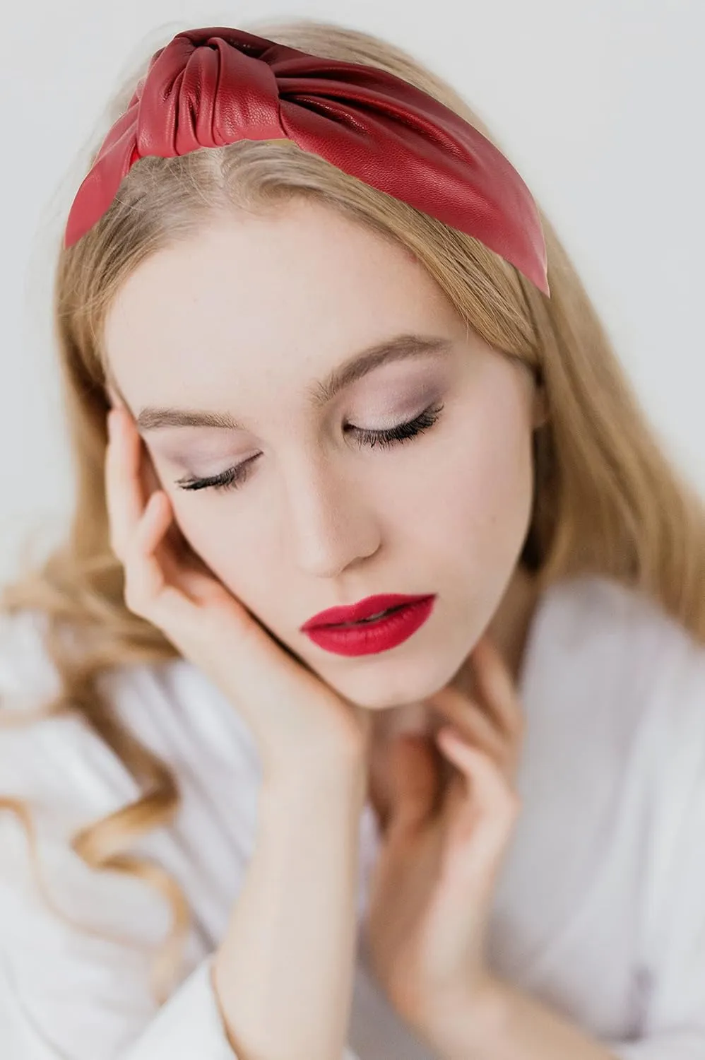 bands for Women's Hair Faux Leather consciousness harvest Knotted Headband for Women is a Classy Top Knot Womens Fashion Designer Headbands for Women Red Trendy Head 