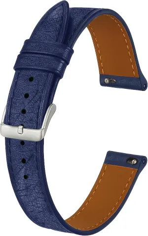 Bands for Womens Ladies Classical, Flat Leather Strap Elegant Replacement Wristband Handmade Mother's Day Gift excitation rectify artificial for Her Wife Mother DH-184-14MM 14mm Thin Blue Ostrich Watch 
