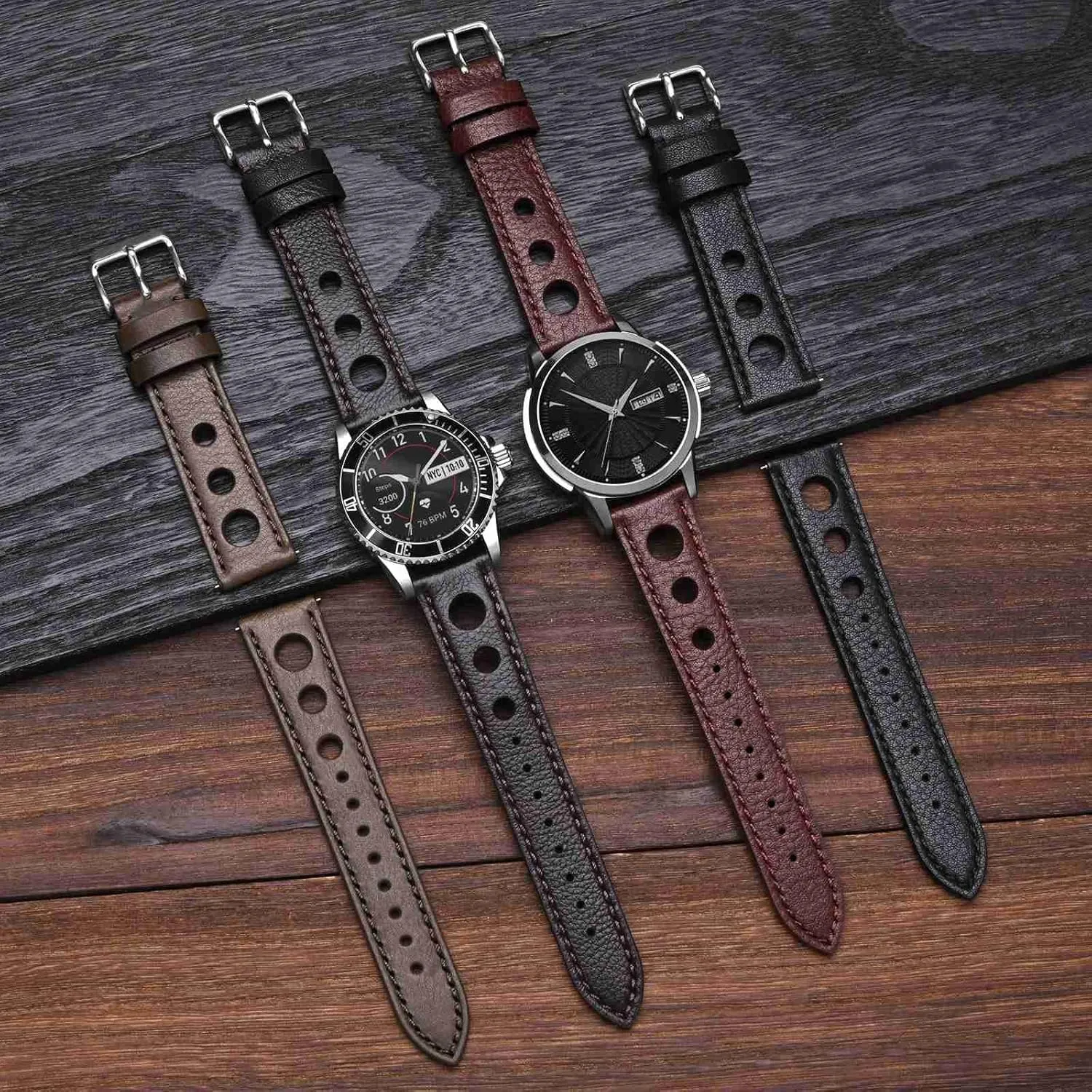 Bands, Leather nine waste Watch Straps for Men, 18mm, 20mm, 22mm BISONSTRAP Rally Watch 