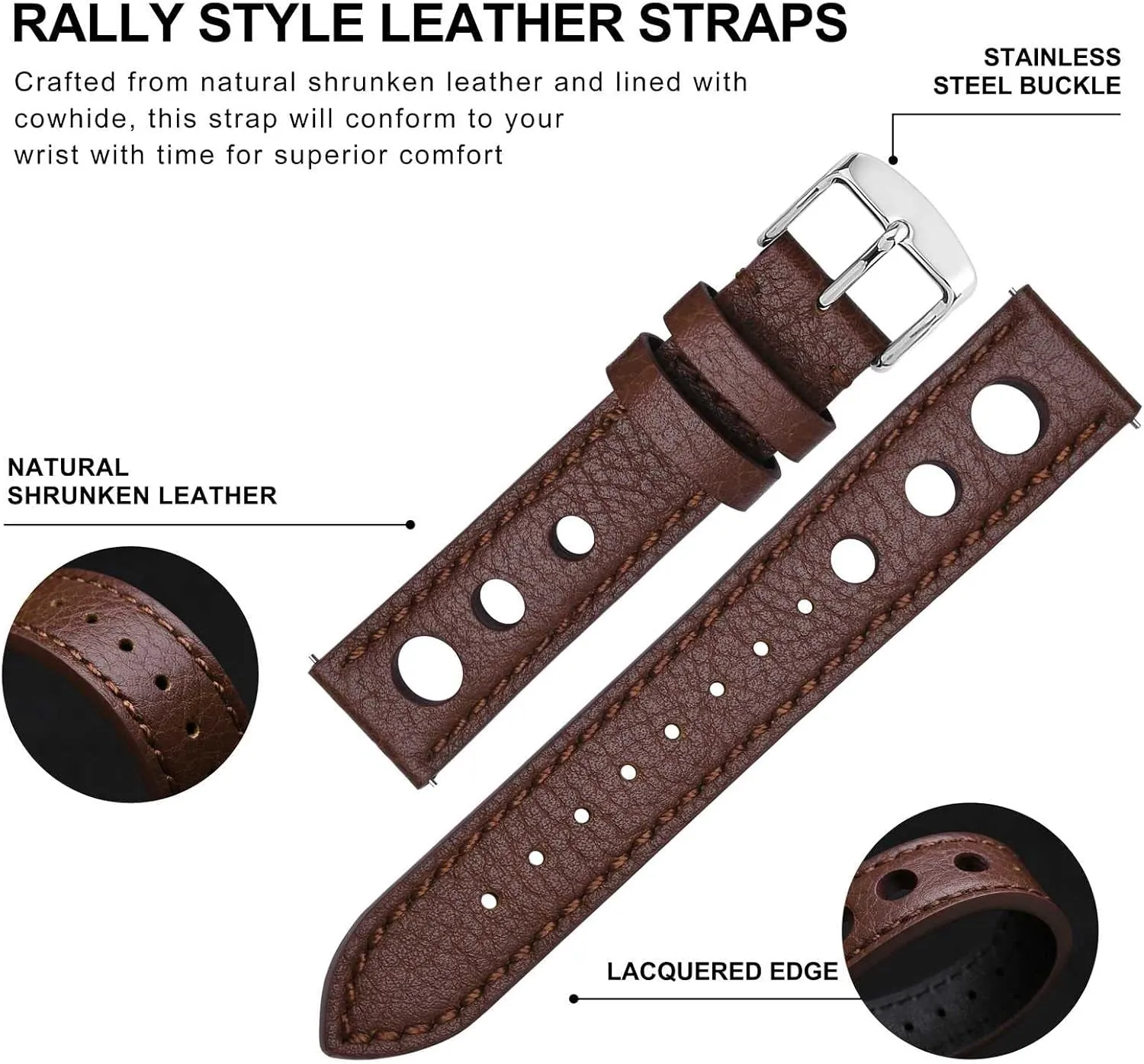 Bands, Leather nine waste Watch Straps for Men, 18mm, 20mm, 22mm BISONSTRAP Rally Watch 