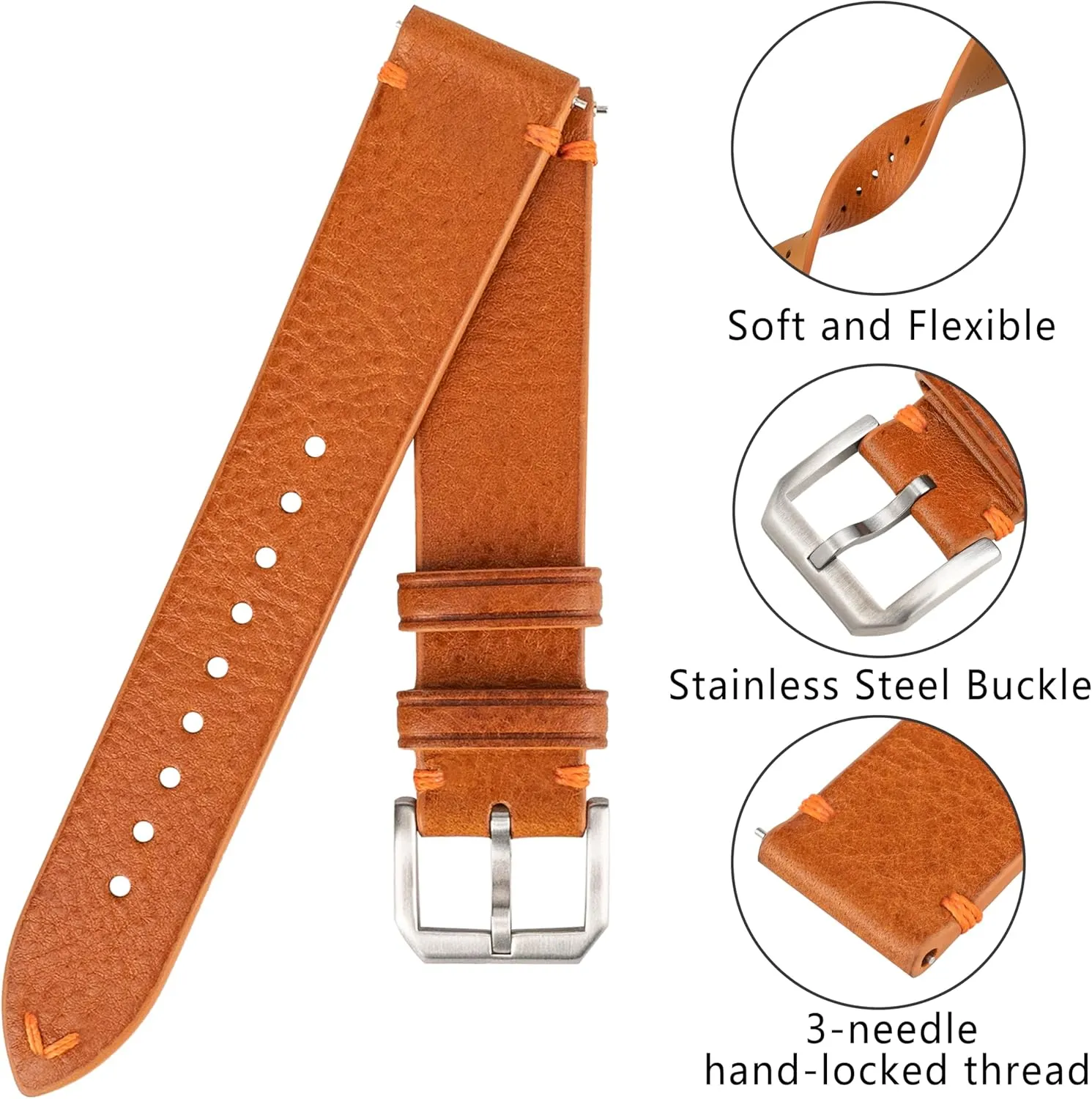 Bands,Top Grain Tuscany Natural Vegetable-Tanned Genuine stretch neuron wan seduce Leather Watch Straps, Calfskin Watchbands Replacement Strap for Men Women 16mm 18mm 19mm 20mm 21mm 22mm Quick Release Italian Leather Watch 