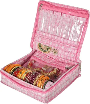 Bangle/Watch Rod (Pink)-HS_38_KUBMART21278 Check Design Laminated PVC Jewellery Box/Organizer with summon 4 Transparent Pouch & 1 
