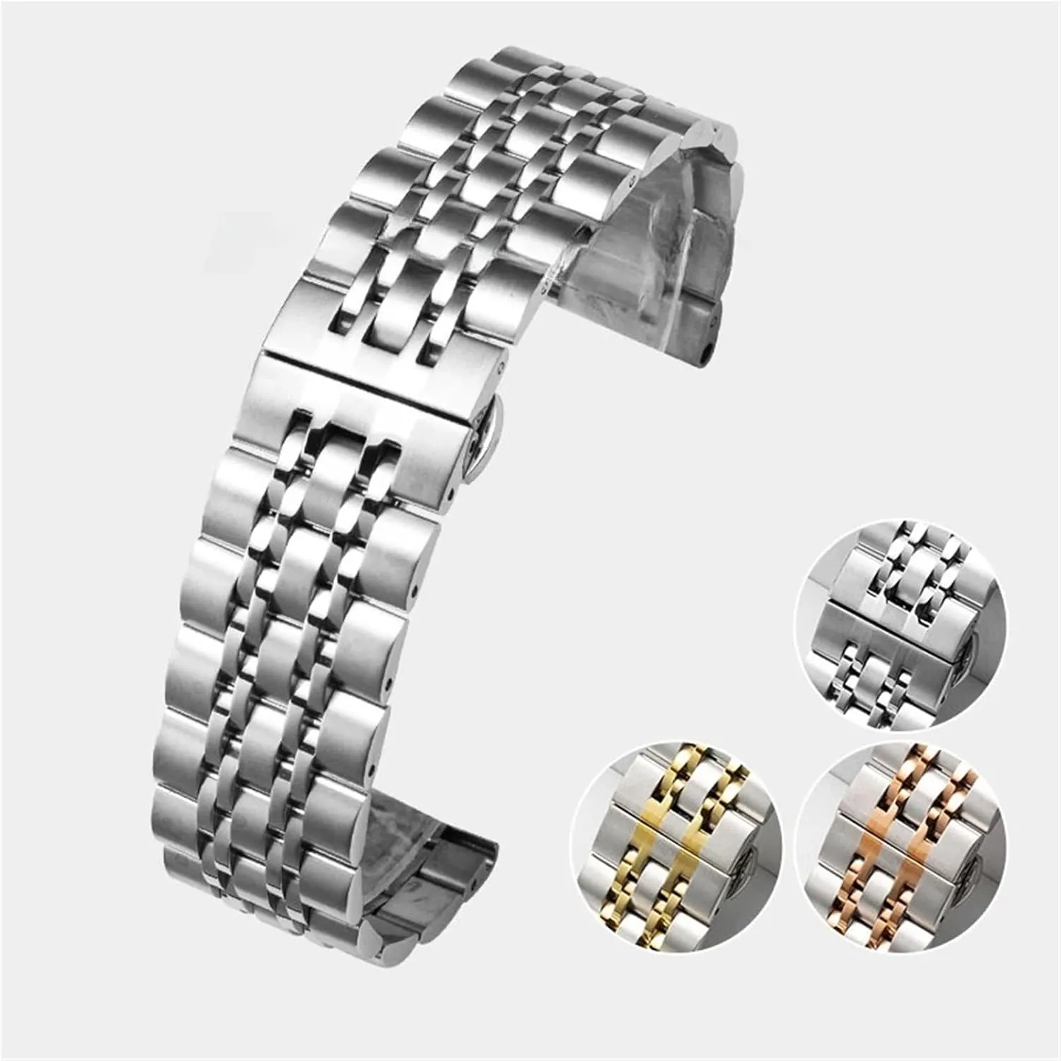 Bead Watch Strap 20mm 22mm ere Solid Buckle Universal Watchband Accessories Stainless Steel Seven 