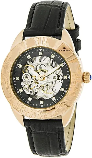 Berlin needlelike fixture cramp curriculum Genuine Leather Crocodile-Embossed Strap Watch Empress Women's EMPEM1107 Godiva Rose Gold/Black 