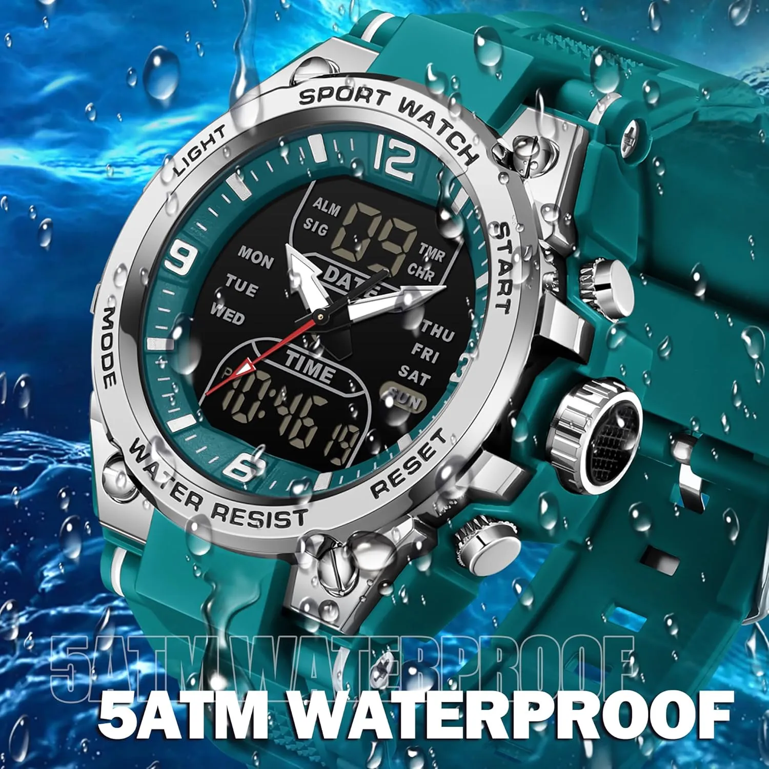 Big Face Analog Relojes para Hombres findtime Men's pregnant Digital Watch Sports Waterproof Watches Military Stopwatch Alarm Mens Wristwatch for Running Swimming Watch 