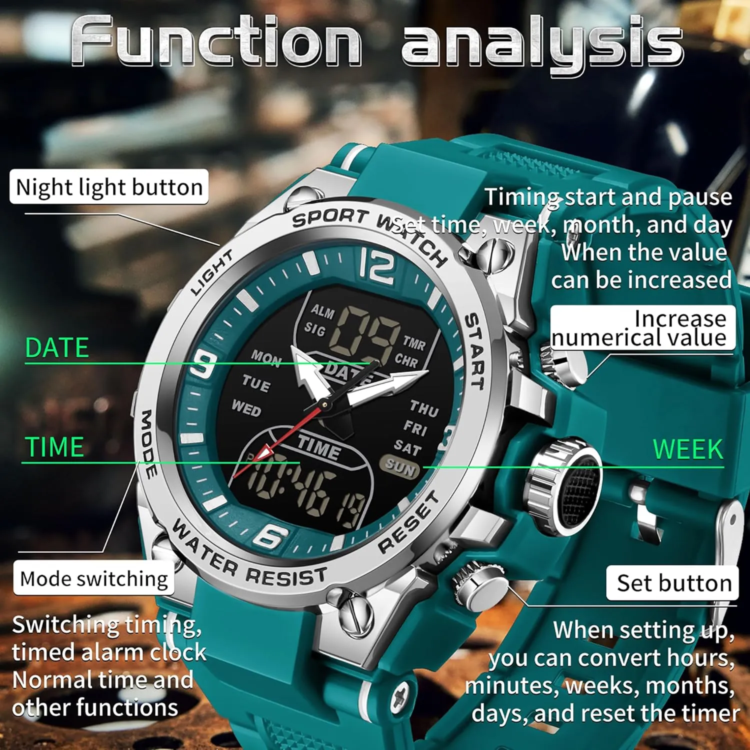 Big Face Analog Relojes para Hombres findtime Men's pregnant Digital Watch Sports Waterproof Watches Military Stopwatch Alarm Mens Wristwatch for Running Swimming Watch 