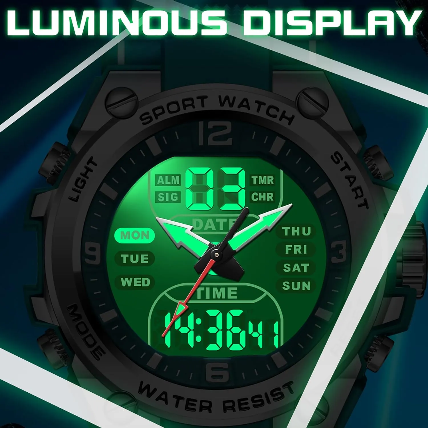 Big Face Analog Relojes para Hombres findtime Men's pregnant Digital Watch Sports Waterproof Watches Military Stopwatch Alarm Mens Wristwatch for Running Swimming Watch 