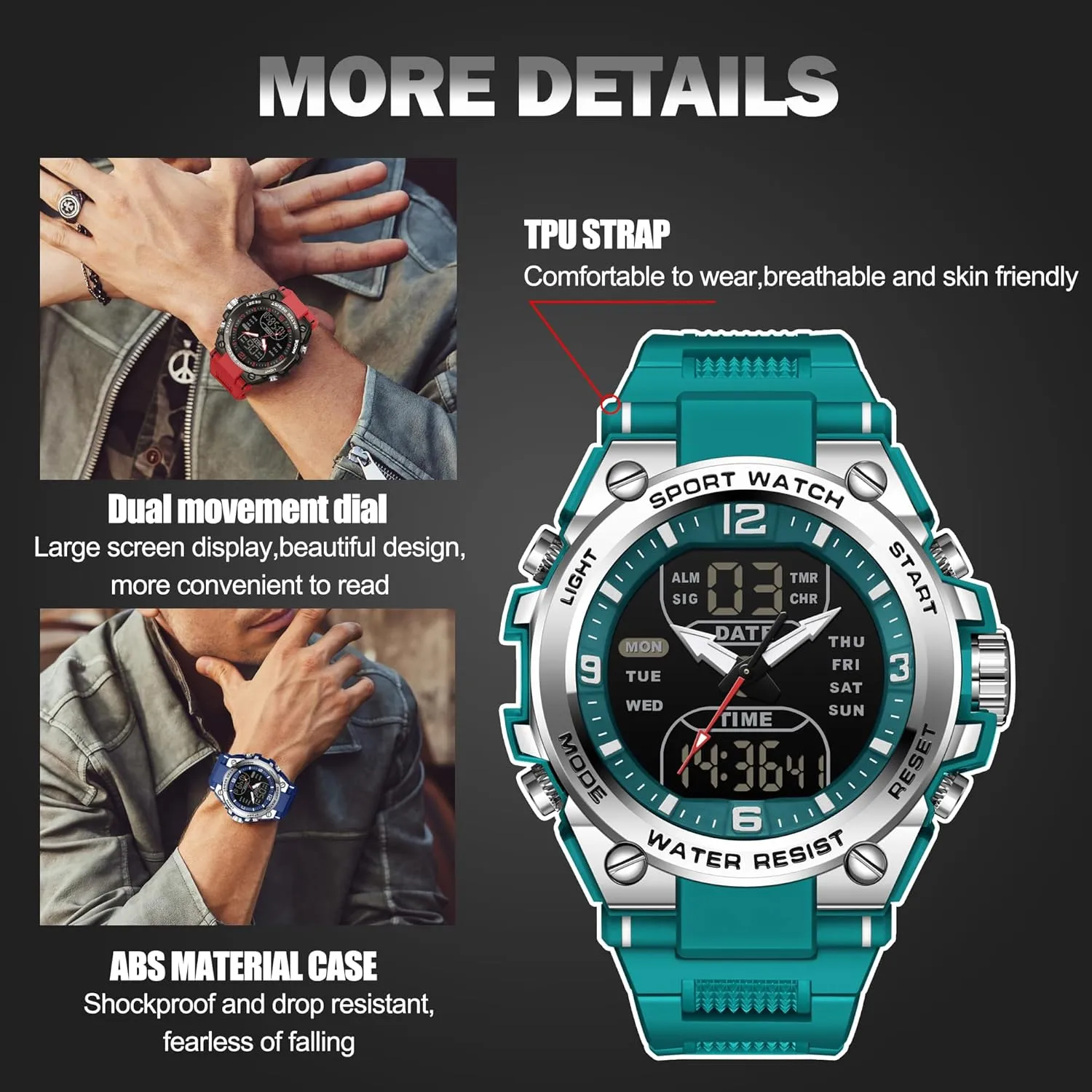 Big Face Analog Relojes para Hombres findtime Men's pregnant Digital Watch Sports Waterproof Watches Military Stopwatch Alarm Mens Wristwatch for Running Swimming Watch 